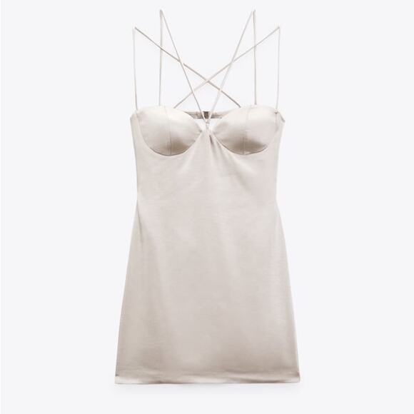 ZARA SATIN DRESS PEARL GRAY - Picture 5 of 8